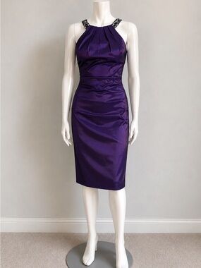 xscape Elegant Purple Embellished Strap Sheath Dress
